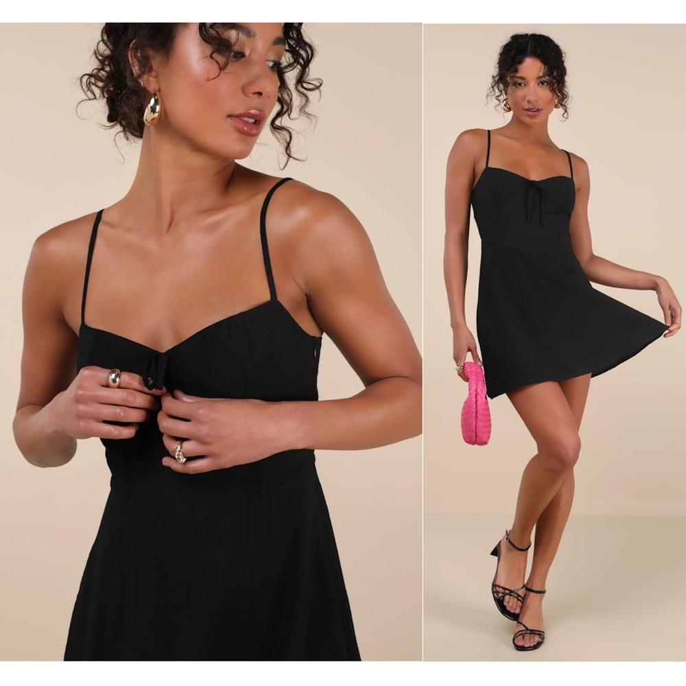 NWT LULUS Sweetheart Tie Neck Smocked Back Sleeveless‎ Cottagecore Slip Dress L